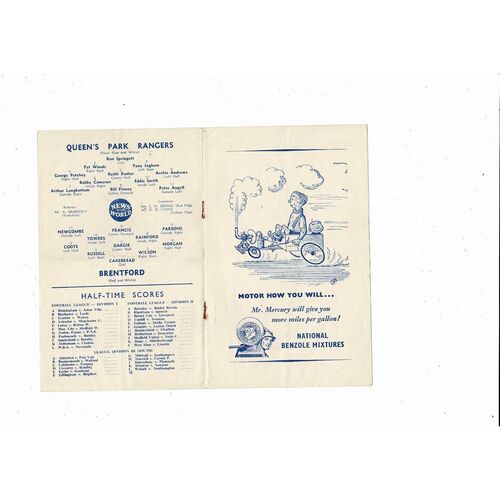 1957/58 Queens Park Rangers v Brentford Football Programme