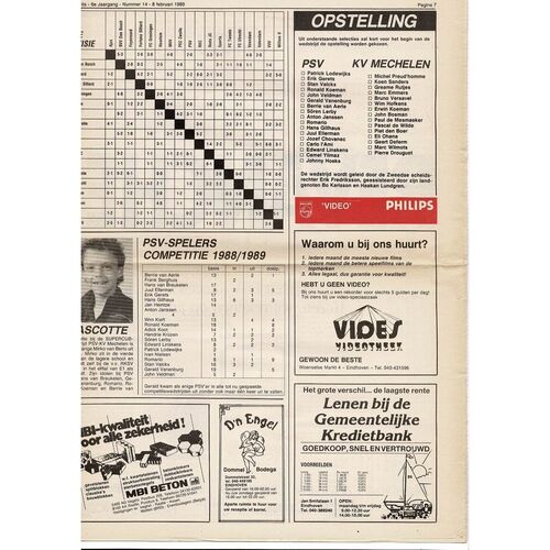 PSV Eindhoven v KV Mechelen European Super Cup Football Programme 1988/89