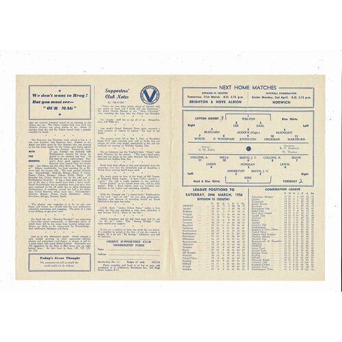 1955/56 Leyton Orient v Torquay United Football Programme