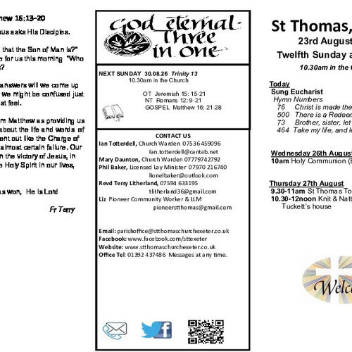 Pew Sheet | The Parish of St Thomas, Exeter