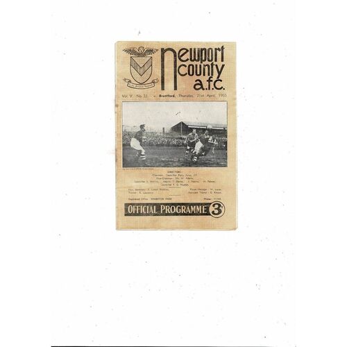 1954/55 Newport County v Brentford Football Programme