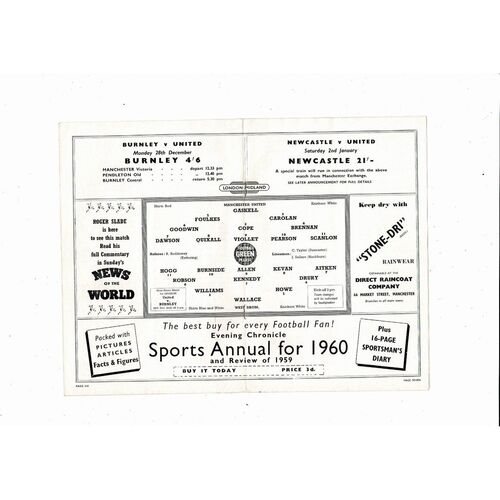 1959/60 Manchester United v West Bromwich Albion Football Programme