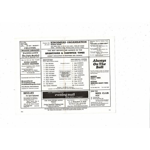 1970/71 Brentford v Southend United Football Programme