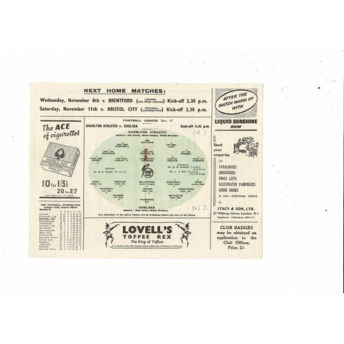 1950/51 Charlton Athletic v Chelsea Football Programme