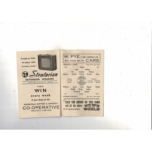 1954/55 Mansfield Town v Oldham Athletic Football Programme