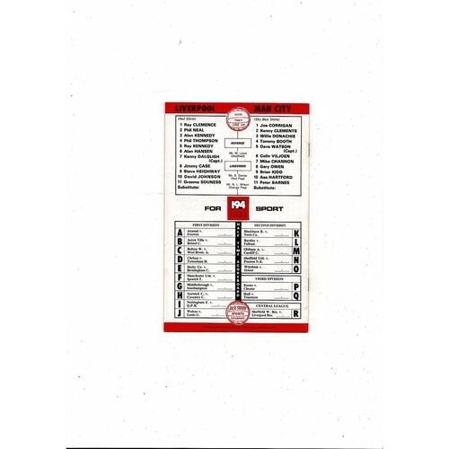 1978/79 Liverpool v Manchester City Football Programme