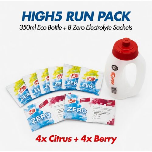 HIGH5 Run Hydration Pack | Eco Bottle + 8 Zero Sachets (Citrus & Berry)