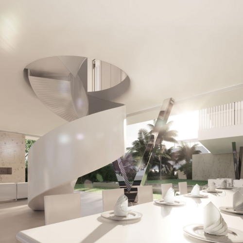 Modern villa with pool, large terraces, garden, and underground parking