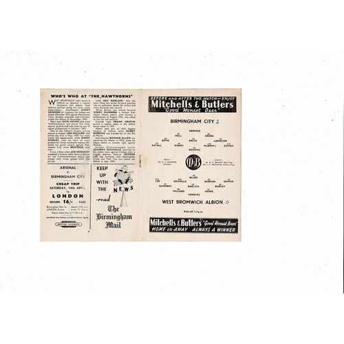 1955/56 Birmingham City v West Bromwich Aalbion Football Programme