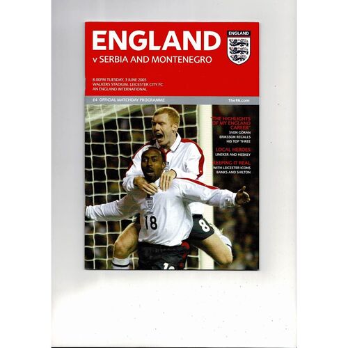2003 England v Serbia & Montenegro Football Programme