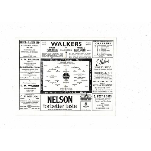 Oxford United v Swindon Town Pat Quatermain Testimonial Football Programme 1962/63