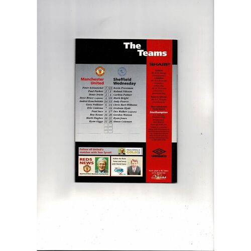 1993/94 Manchester United v Sheffield Wednesday League Cup Semi Final Football Programme