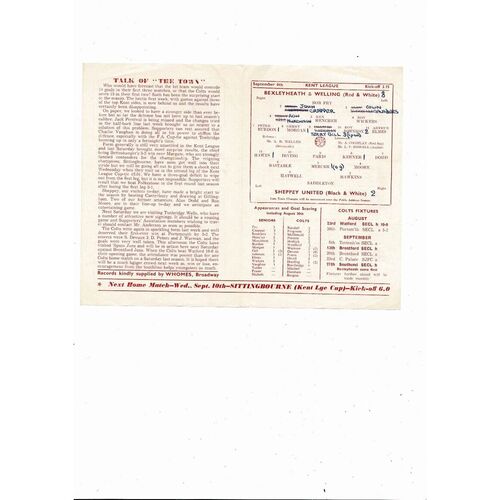 1958/59 Bexleyheath & Welling v Sheppey Kent League Football Programme