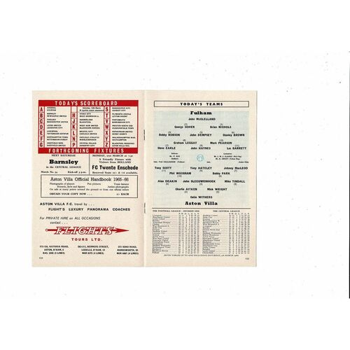 1965/66 Aston Villa v Fulham Football Programme