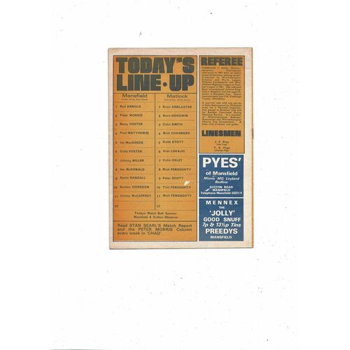 Mansfield Town v Matlock Town FA Cup Football Programme 1976/77