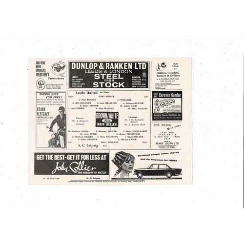 Leeds United v Leipzig Inter City Fairs Cup Football Programme 1965/66