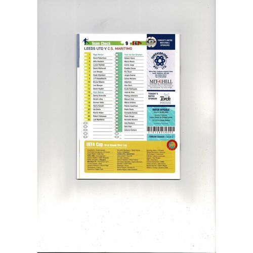 Leeds United V CS Maritimo UEFA Cup Football Programme 1998/99