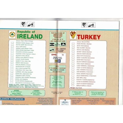 1990 Republic of Ireland v Turkey Football Programme