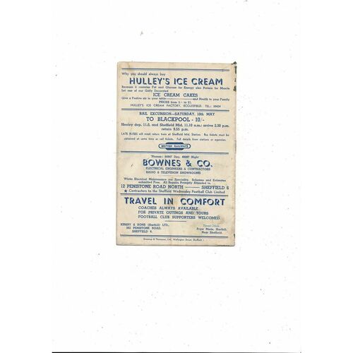 1951/52 Sheffield Wednesday v West Ham United Championship Edition Programme
