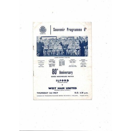 Ilford v West Ham United 80th Anniversary Friendly 1961/1962