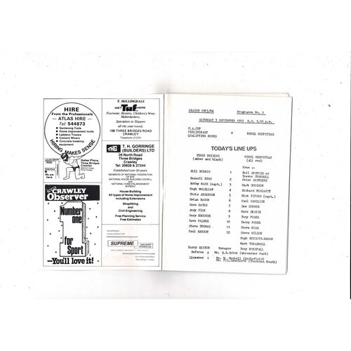 Three Bridges v Hemel Hempsted FA Cup Football Programme 1983/84