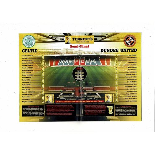 2001 Celtic v Dundee United Scottish Cup Semi Final Football Programme