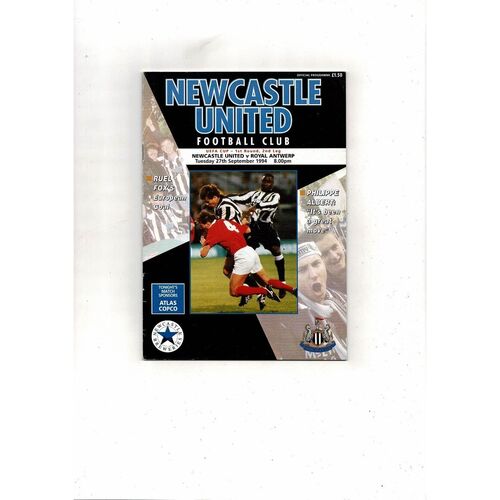 Newcastle United v Royal Antwerp UEFA Cup Football Programme 1994/95