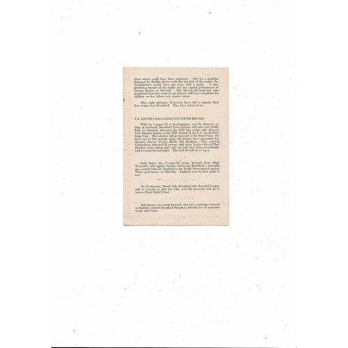 Brentford v Queens Park Rangers Football Combination Programme  1952/53 February