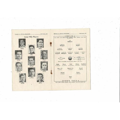 1949/50 Chelsea v Aston Villa Football Programme