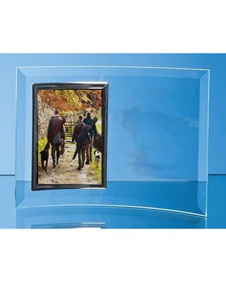 Large plain engraved curved glass picture frame with bevelled edges