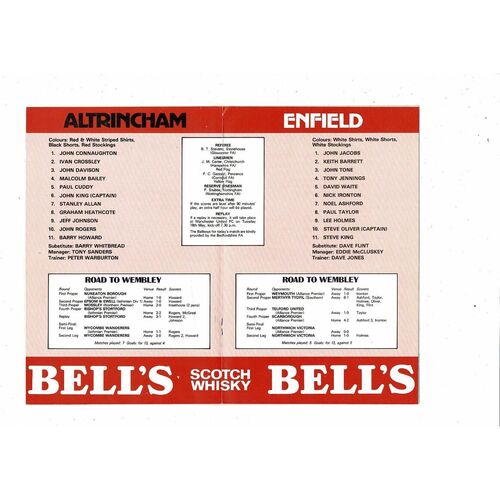 1982 Altrincham v Enfield FA Trophy Final Football Programme