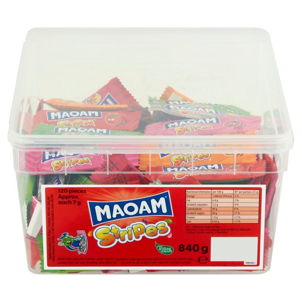 MAOAM Stripes Fruit & Cola Flavour Chewy Sweets Tub