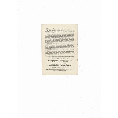 1958/59 West Ham United v Luton Town Football Programme