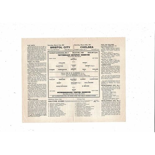 Tottenham Hotspur v Peterborough Football Combination Programme 1966/67