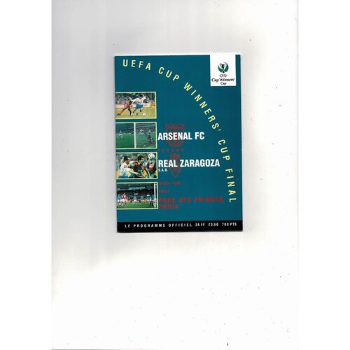 1995 Arsenal v Real Zaragoza European Cup Winners Cup Final Football Programme