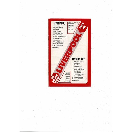 1975/76 Liverpool v Coventry City Football Programme