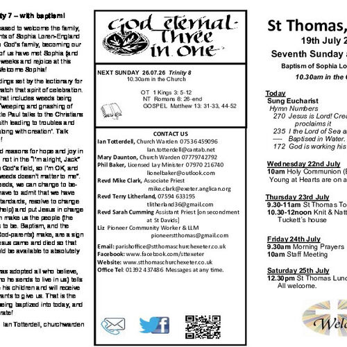 Pew Sheet | The Parish of St Thomas, Exeter