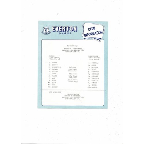 Everton v Leeds United Central League Football Programme 1980/81