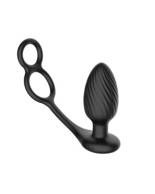TORNADO COCK AND BALL RING Rotating and vibrating butt plug with remote control and cock and ball ring