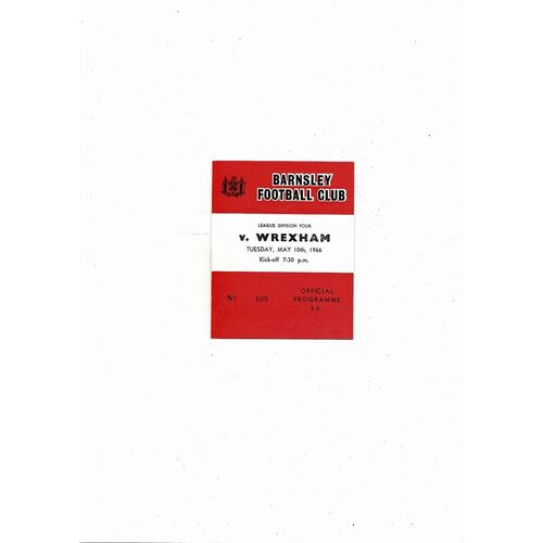 1965/66 Barnsley v Wrexham Football Programme