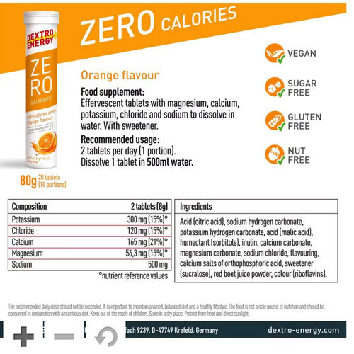 Dextro Energy Zero Calories Tablets Orange - 3 x 20 Tablets