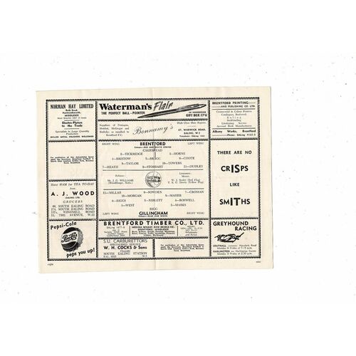 1955/56 Brentford v Gillingham Football Programme