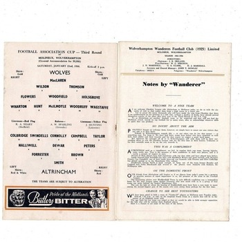Wolves v Altrincham FA Cup Football Programme 1965/66