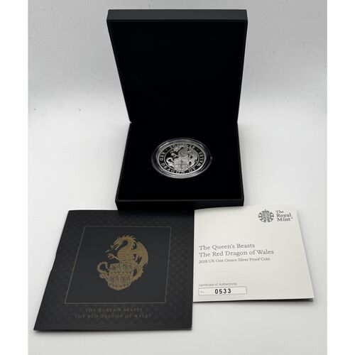 Queen beasts silver proof FDC 2018 ‘ The Red Dragon of Wales’ coin