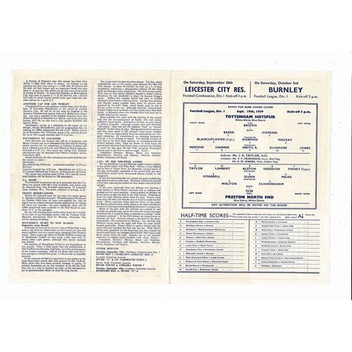 1959/60 Tottenham Hotspur v Preston Football Programme