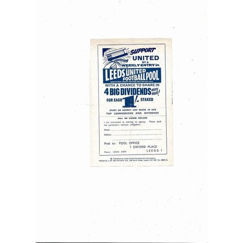 Leeds United v Preston Central League Football Programme 1969/70