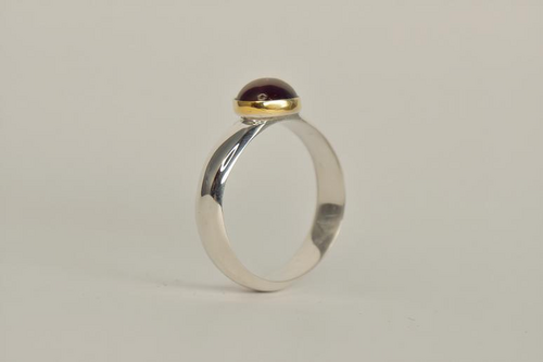 Garnet Ring Gold Bezel Silver Shank
