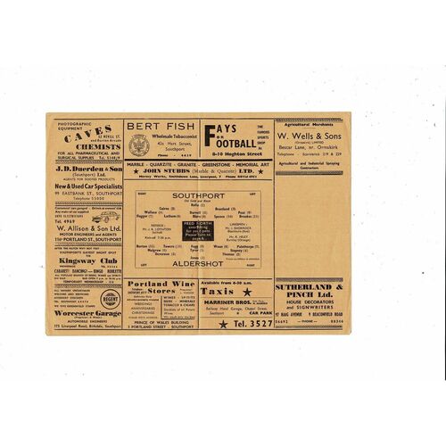 1963/64 Southport v Aldershot Football Programme