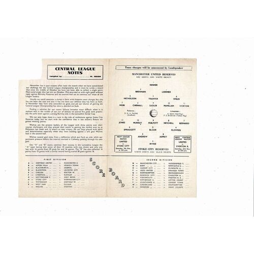 Manchester United v Stoke City Central League Football Programme 1963/64
