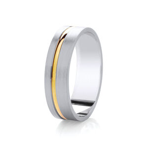 9ct 6mm TWO COLOUR diamond cut off centre single channel contrast ring